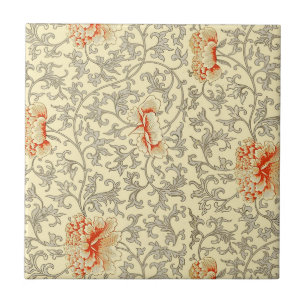 Owen Jones Vintage Pattern: Coral Floral Gray Ceramic Tile
