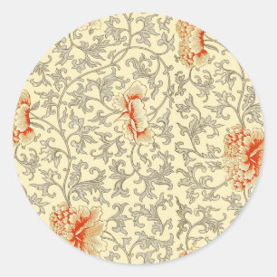 Owen Jones Vintage Pattern: Coral Floral Gray Classic Round Sticker