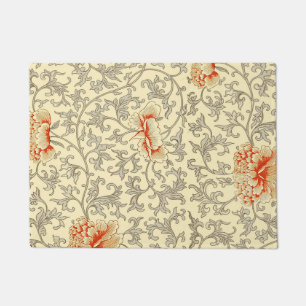 Owen Jones Vintage Pattern: Coral Floral Gray Doormat