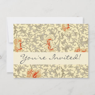 Owen Jones Vintage Pattern: Coral Floral Gray Invitation