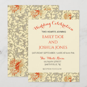 Owen Jones Vintage Pattern: Coral Floral Gray Invitation