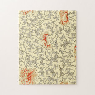 Owen Jones Vintage Pattern: Coral Floral Gray Jigsaw Puzzle