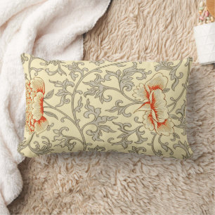 Owen Jones Vintage Pattern: Coral Floral Gray Lumbar Pillow