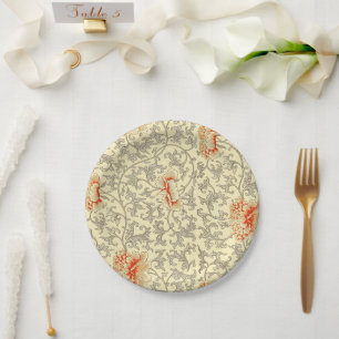 Owen Jones Vintage Pattern: Coral Floral Gray Paper Plates