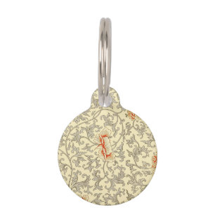 Owen Jones Vintage Pattern: Coral Floral Gray Pet Name Tag