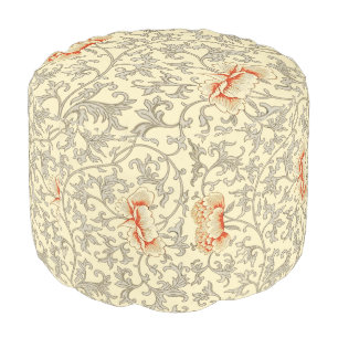 Owen Jones Vintage Pattern: Coral Floral Gray Pouf