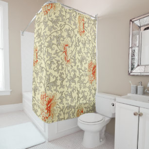 Owen Jones Vintage Pattern: Coral Floral Gray Shower Curtain