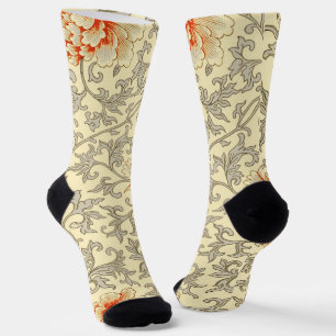 Owen Jones Vintage Pattern: Coral Floral Gray Socks