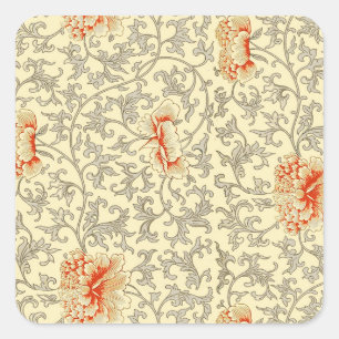 Owen Jones Vintage Pattern: Coral Floral Gray Square Sticker