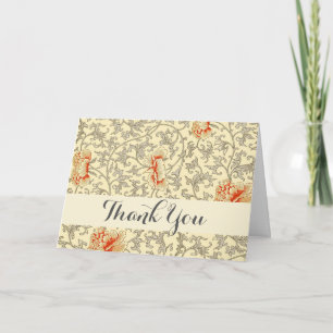Owen Jones Vintage Pattern: Coral Floral Gray Thank You Card