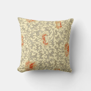 Owen Jones Vintage Pattern: Coral Floral Gray Throw Pillow