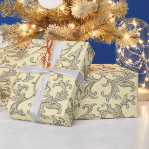 Owen Jones Vintage Pattern: Coral Floral Gray Wrapping Paper