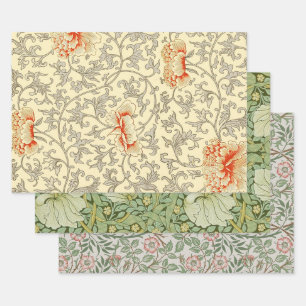 Owen Jones Vintage Pattern: Coral Floral Gray Wrapping Paper Sheets