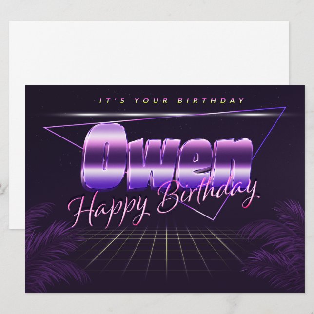 Owen Name First name purla retro card Birthday (Front/Back)