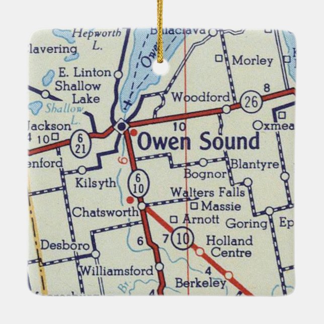 Owen Sound ON Vintage Map Ceramic Ornament (Back)