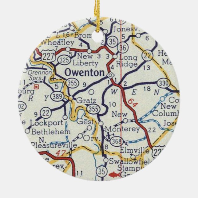 Owenton KY Vintage Map Ceramic Ornament (Back)