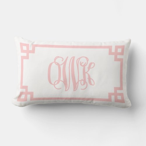 OWK Light Pink Greek Key Script Monogram Lumbar Pillow