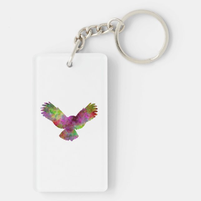 Owl 02 in watercolor keychain (Back)
