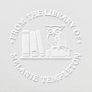 Owl #1, Books on Shelf “From the library of” Name Embosser