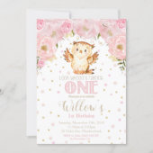 Owl 1st Birthday Invitation Blush Floral Girl (Front)