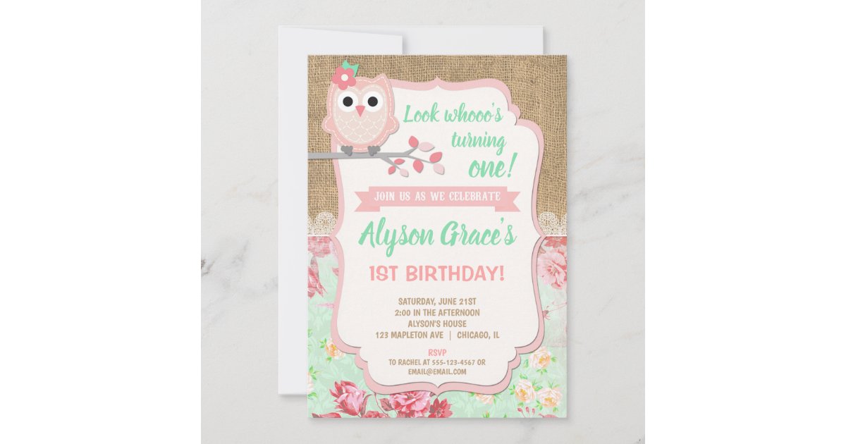 Owl 1st birthday invitations, girl owl birthday invitation | Zazzle