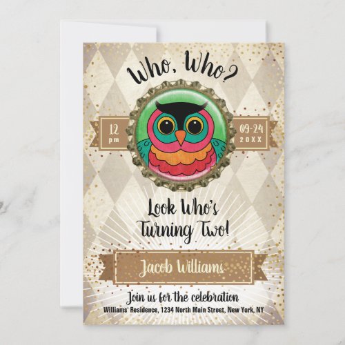 Owl 2nd Birthday Party Invitation