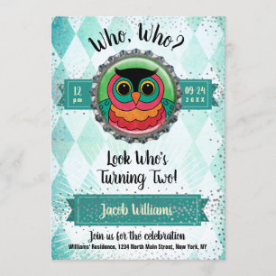 Owl 2nd Birthday Party Invitation