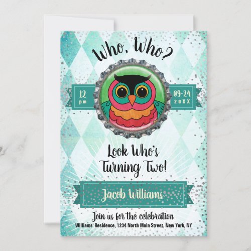 Owl 2nd Birthday Party Invitation