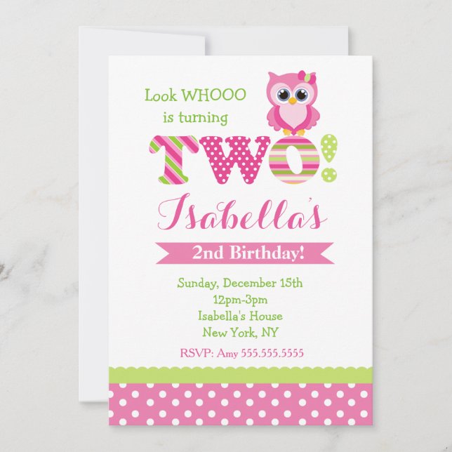 Owl 2nd Birthday Party Invitations (Front)