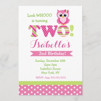 Owl 2nd Birthday Party Invitations by Petit_Prints at Zazzle