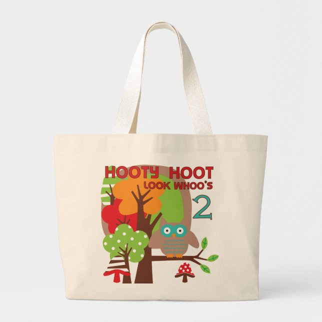 Owl 2nd Birthday T-shirts and Gifts Large Tote Bag (Front)