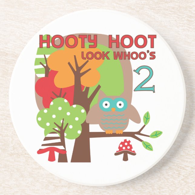 Owl 2nd Birthday T-shirts and Gifts Sandstone Coaster (Front)