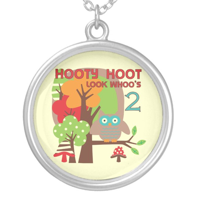 Owl 2nd Birthday T-shirts and Gifts Silver Plated Necklace (Front)