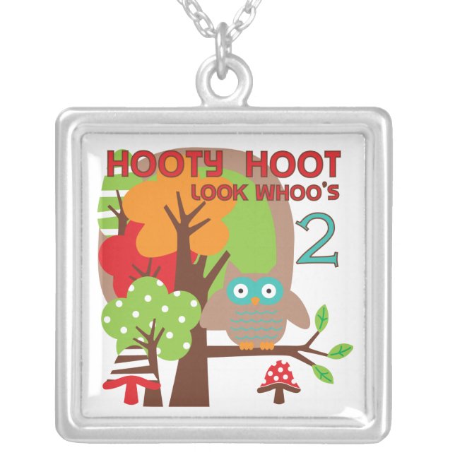 Owl 2nd Birthday T-shirts and Gifts Silver Plated Necklace (Front)