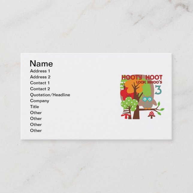 Owl 3rd Birthday T-shirts and Gifts Business Card (Front)