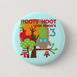 Owl 3rd Birthday T-shirts and Gifts Button