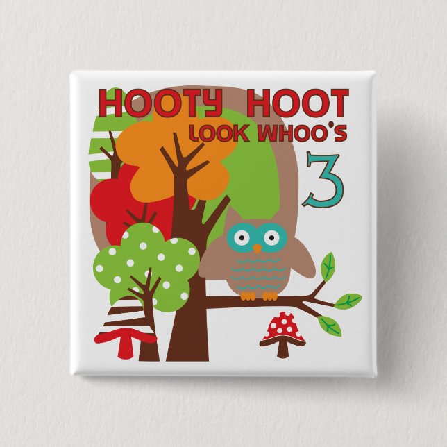 Owl 3rd Birthday T-shirts and Gifts Button (Front)