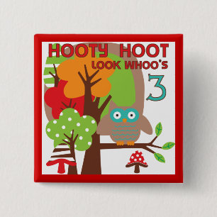 Owl 3rd Birthday T-shirts and Gifts Button
