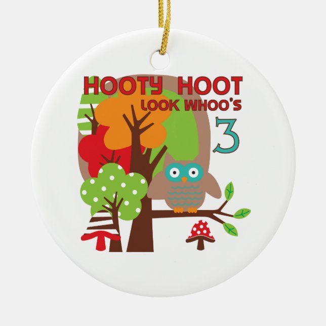 Owl 3rd Birthday T-shirts and Gifts Ceramic Ornament (Front)