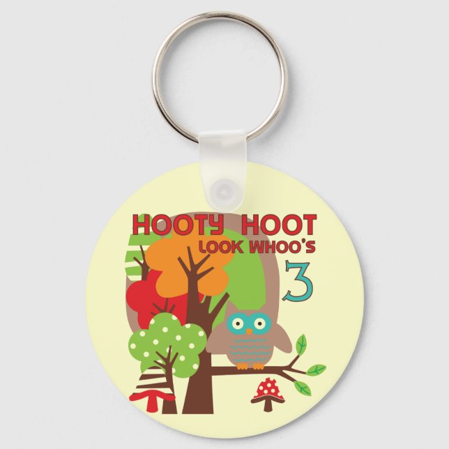 Owl 3rd Birthday T-shirts and Gifts Keychain (Front)