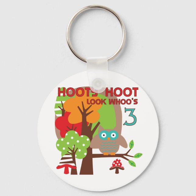 Owl 3rd Birthday T-shirts and Gifts Keychain (Front)