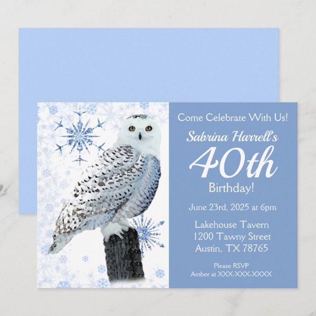Owl 40th Birthday Party Invitation (Front/Back)