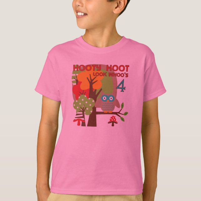 Owl 4th Birthday T shirts and Gifts (Front)