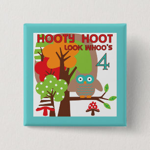 Owl 4th Birthday T shirts and Gifts Button