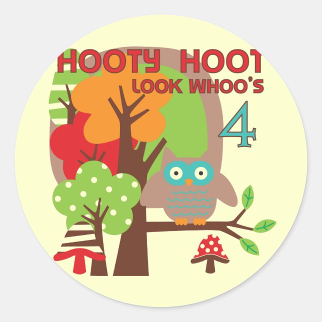 Owl 4th Birthday T shirts and Gifts Classic Round Sticker (Front)