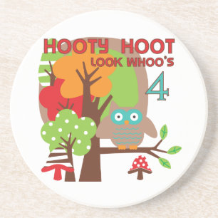 Owl 4th Birthday T shirts and Gifts Drink Coaster