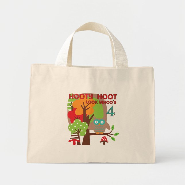 Owl 4th Birthday T shirts and Gifts Mini Tote Bag (Front)