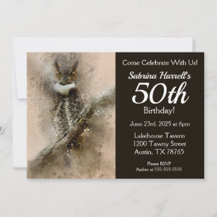 Owl 50th Birthday Party Invitation