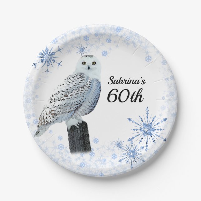 Owl 60th Birthday Party Paper Plates (Front)