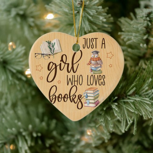 Owl A Girl Love Books Writter Reader Bookworm Ceramic Ornament